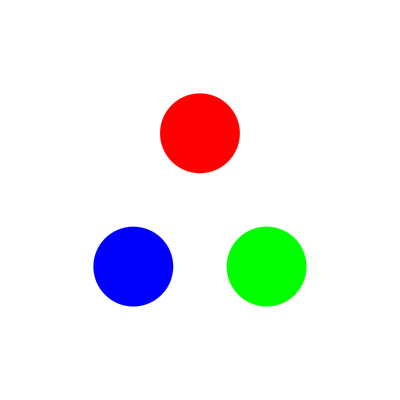 The result of the placeholder code, which creates three coloured dots