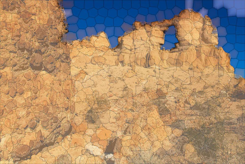 Rock arch image blended with its SLIC segmentation (500 superpixels, m = 10)