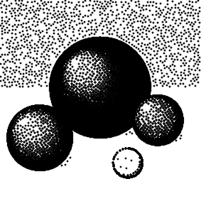 Cartoon spheres, stippled with parameters (5, 3, 0, 7)
