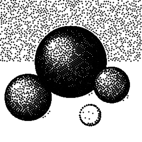 Cartoon spheres, stippled with parameters (5, 5, 0, 7)